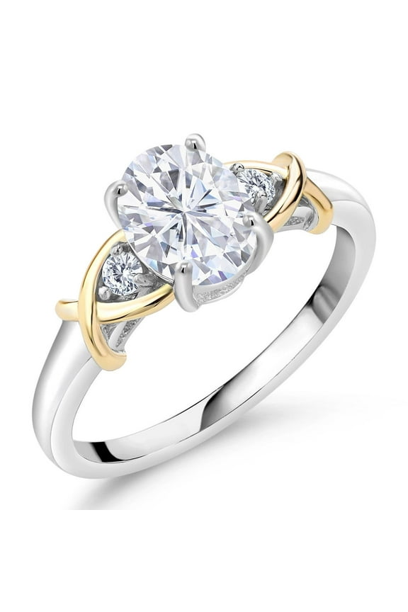 2 Tone 10K Yellow Gold and 925 Sterling Silver Moissanite and Lab Grown Diamond Ring | 1.58 Cttw | Available in Size 5, 6, 7, 8, 9