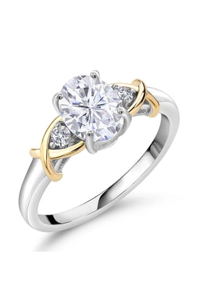 2 Tone 10K Yellow Gold and 925 Sterling Silver Moissanite and Lab Grown Diamond Ring | 1.58 Cttw | Available in Size 5, 6, 7, 8, 9