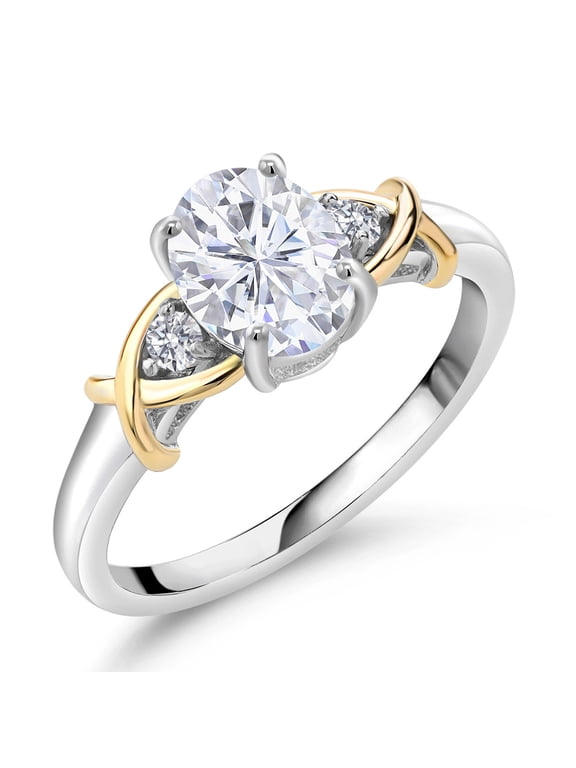 2 Tone 10K Yellow Gold and 925 Sterling Silver Moissanite and Lab Grown Diamond Ring | 1.58 Cttw | Available in Size 5, 6, 7, 8, 9
