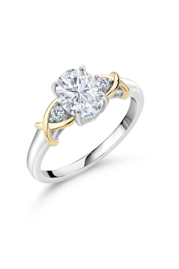 2 Tone 10K Yellow Gold and 925 Sterling Silver Moissanite and Lab Grown Diamond Ring | 1.58 Cttw | Available in Size 5, 6, 7, 8, 9