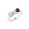 thumbnail image 1 of Gem Stone King 2 Tone 925 Sterling Silver and 10K Yellow Gold Red Rhodolite Garnet and White Moissanite Heart Shape Ring for Women (1.01 Cttw, Gemstone Birthstone, Available in Size 5, 6, 7, 8, 9), 1 of 7