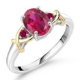 thumbnail image 1 of Gem Stone King 1.45 Cttw Oval Red Created Ruby Ring for Women |  2 Tone 925 Sterling Silver and 10K Yellow Gold | Wedding Engagement Anniversary Promise Ring for Women | Size 6, 1 of 6