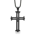 thumbnail image 1 of Gem Stone King 2 inch Scratch-Proof Tungsten Carbide Cutout Cross Diamond Pendant Necklace with Black IP Plating on 2mm Black Snake Chain, 1 of 3