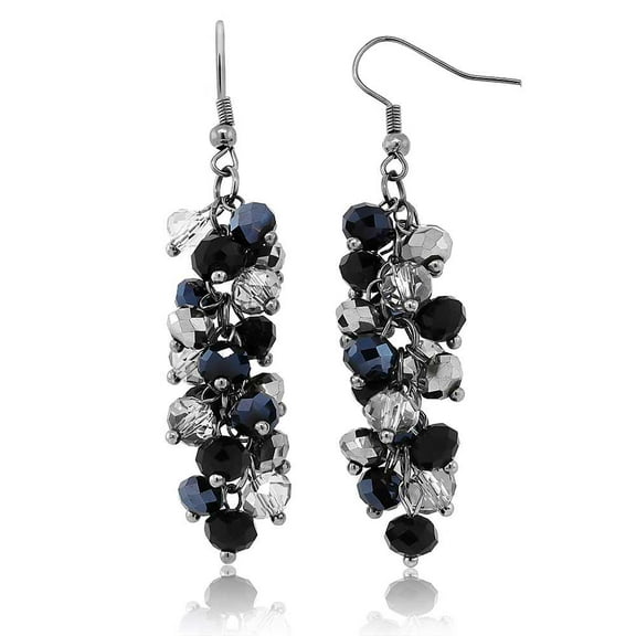Gem Stone King 2 inches Black and Silver Cluster Faceted Crystal Dangle Hook Earrings for Women