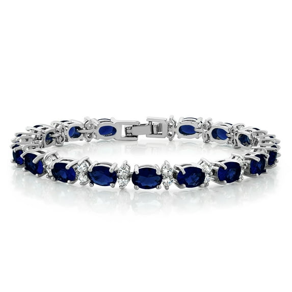 Gem Stone King 20.00 Ct Oval and Round Blue Color Cubic Zirconias CZ Tennis Bracelet for Women 7 inches