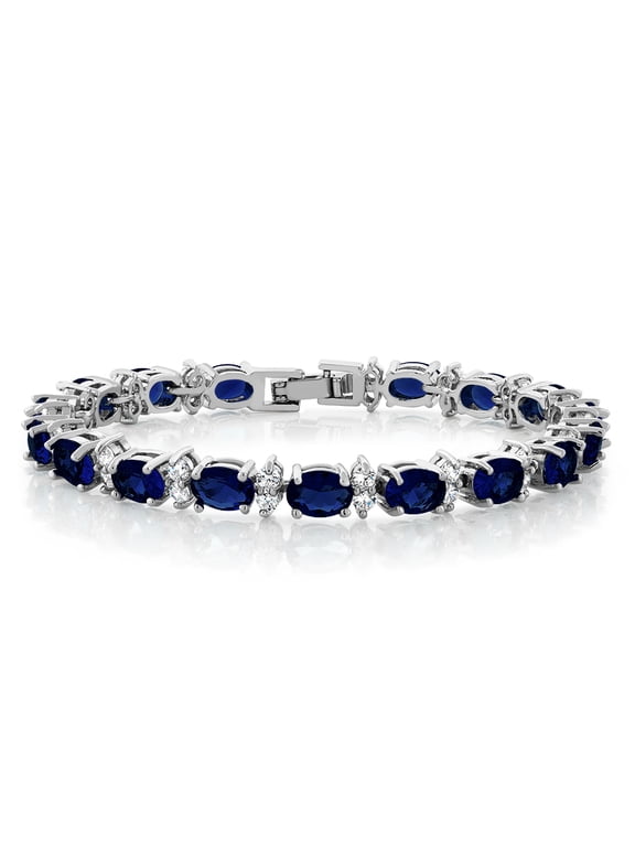 20.00 Ct Oval and Round Blue Color Cubic Zirconias CZ Tennis Bracelet for Women 7 inches