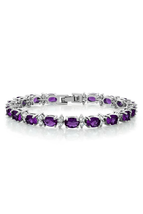 20.00 Ct Oval and Round Purple Color Cubic Zirconias CZ Tennis Bracelet for Women 7 inches