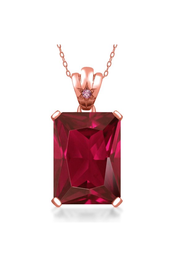 20.03 Ct Red Created Ruby Pink Lab Grown Diamond 18K Rose Gold Plated Silver Pendant