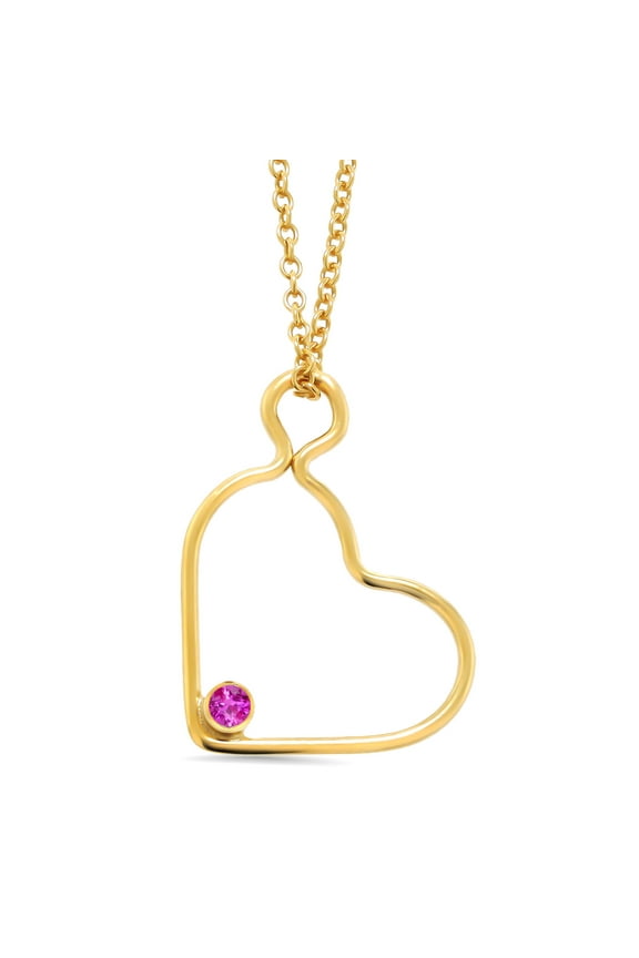 2mm Round Pink Sapphire 14K Gold Filled Heart Pendant With Chain