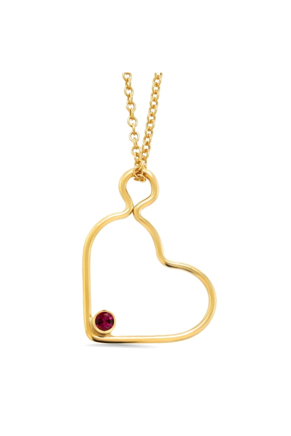 2mm Round Red Created Ruby 14K Gold Filled Heart Pendant With Chain