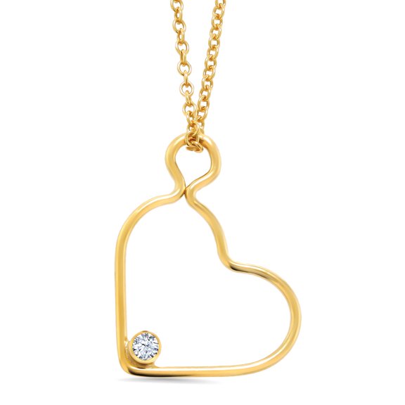Gem Stone King 2mm Round White Zirconia 14K Gold Filled Heart Pendant With Chain