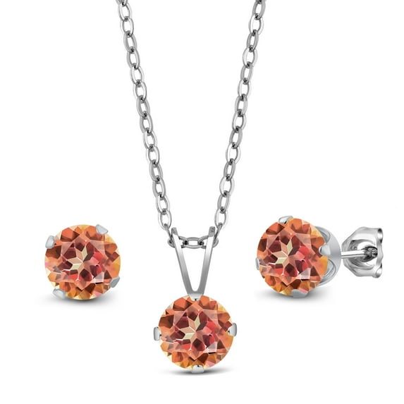Gem Stone King 3.00 Ct Ecstasy Mystic Topaz 925 Sterling Silver Pendant and Earrings Jewelry Set With Chain