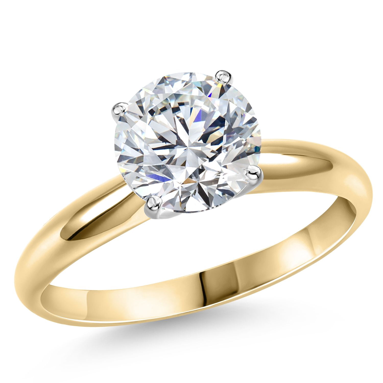 Gem Stone King 3.00 Ct IGI Certified Lab Grown Diamond Solitaire Engagement Ring for Women in Two Tone 14K Yellow and White Gold Ring | Round Cut | D-E Color | VS1-VS2 Clarity | Size 6