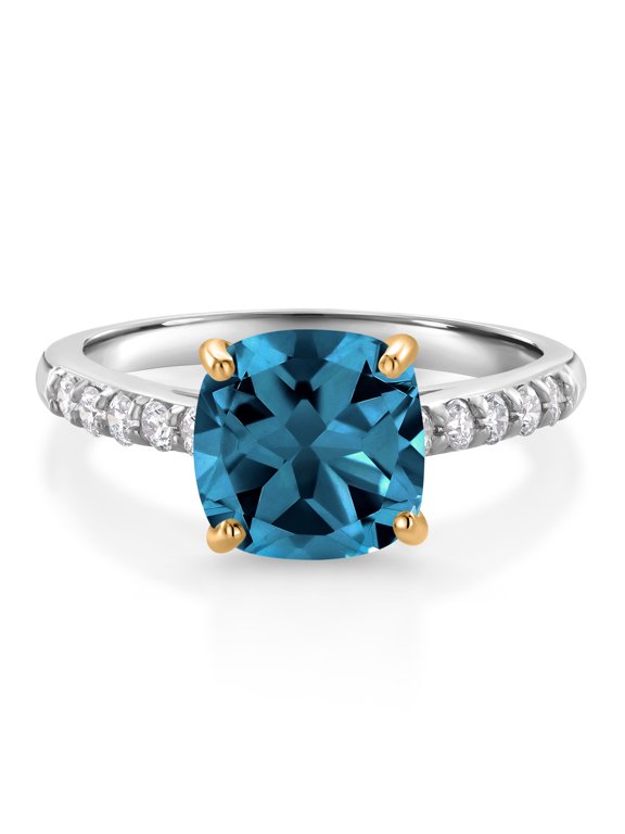 3.00 Ct London Blue Topaz G/H Lab Grown Diamond 10K White Gold Engagement Ring with Yellow Gold Prongs (Size 6)