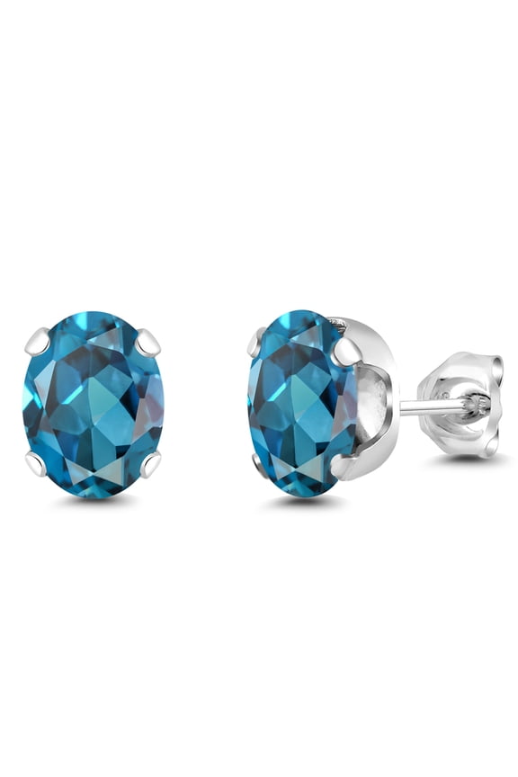 925 Sterling Silver London Blue Topaz Stud Earrings for Women Men | 3.00 Cttw | Gemstone November Birthstone | Oval 8X6MM