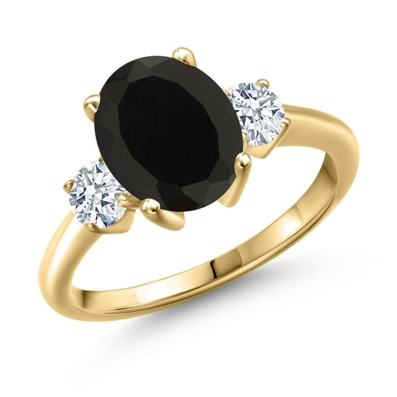 Gem Stone King 3.00 Ct Oval Black Onyx 18K Yellow Gold Plated Silver Ring