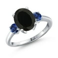 thumbnail image 1 of Gem Stone King 3.00 Ct Oval Black Onyx Blue Created Sapphire 925 Sterling Silver Ring, 1 of 6