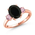 thumbnail image 1 of Gem Stone King 3.00 Ct Oval Black Onyx Pink Lab Grown Diamond 18K Rose Gold Plated Silver Ring, 1 of 6