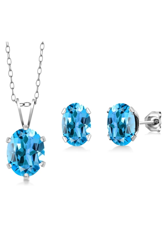 3.00 Cttw Blue Topaz Pendant Earrings Set for Women | 925 Sterling Silver | Oval Gemstone Birthstone | With 18 inch Silver Chain | Fine Jewelry Gifts for Her Mom Women Wife
