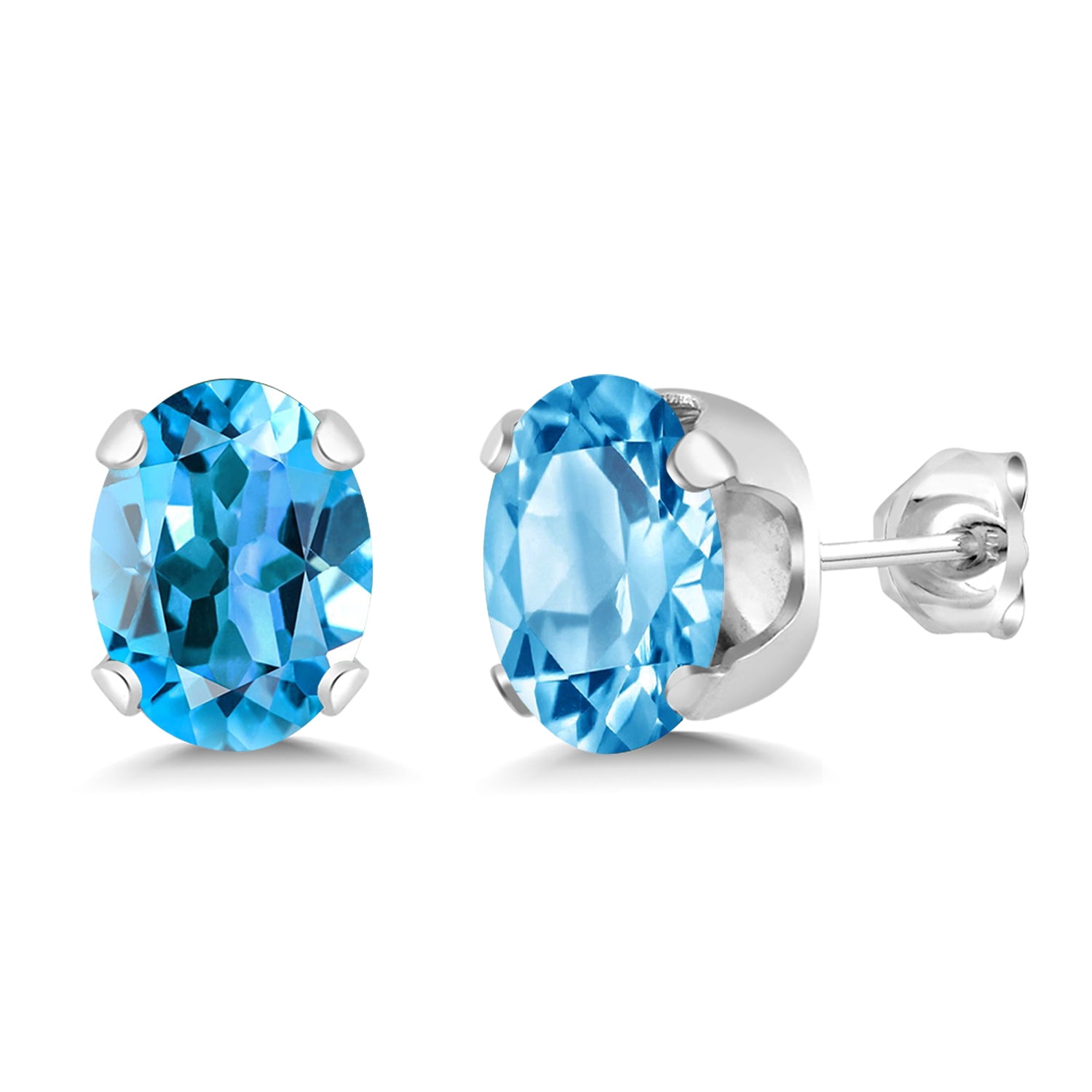 Gem Stone King 3.00 Cttw Oval Cut Swiss Blue Topaz Stud Earrings for Women | Gemstone Birthstone | Oval 8X6MM