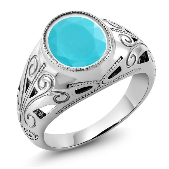 Gem Stone King 3.00 Ct Oval Green Turquoise 925 Sterling Silver Dad Father's Day Gift Men'sRing