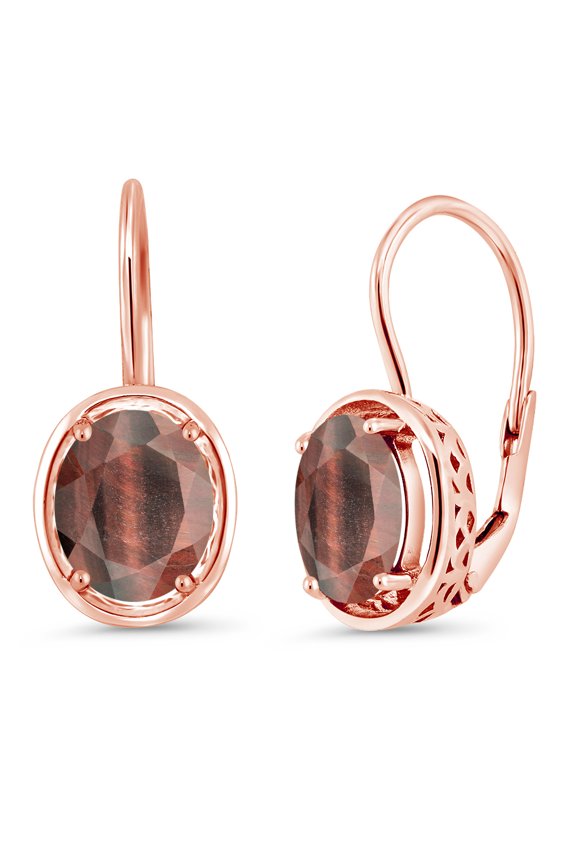 3.00 Ct Oval Red Tiger Eye 18K Rose Gold Plated Silver Earrings