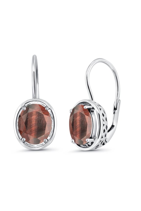 3.00 Ct Oval Red Tiger Eye 925 Sterling Silver Earrings