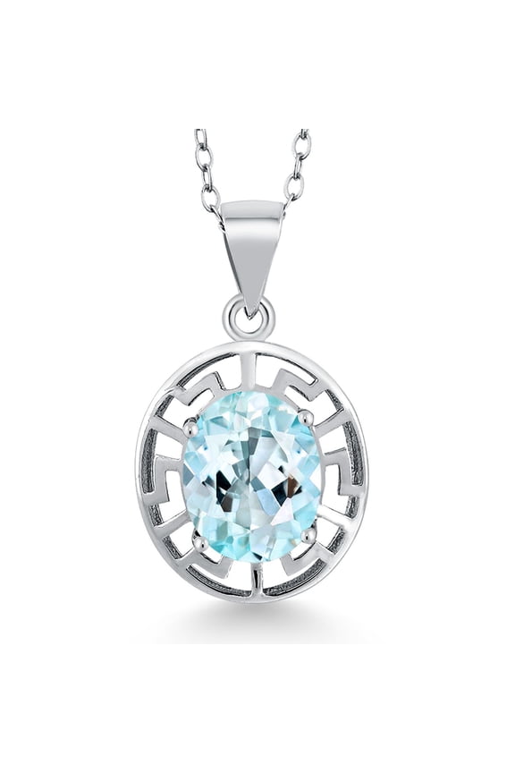 3.00 Ct Oval Sky Blue Topaz 925 Sterling Silver Pendant With Chain