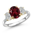 thumbnail image 1 of Gem Stone King 925 Silver and 10K Yellow Gold Red Rhodolite Garnet and DEF Lab Grown Diamond Engagement Ring for Women | 3.06 Cttw | Oval 9X7MM | January Birthstone | Size 5, 1 of 6