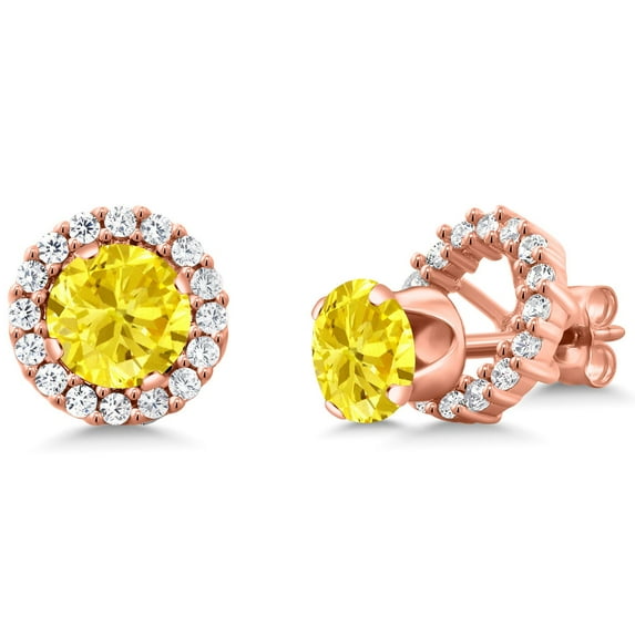 Gem Stone King 3.00 Ct Round 6mm Yellow Zirconia 18K Rose Gold Plated Silver Removable Jacket Stud Earrings