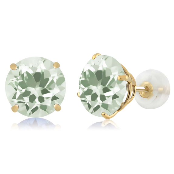 Gem Stone King 3.00 Ct Round Green Prasiolite 14K Yellow Gold Stud Earrings for Women Men