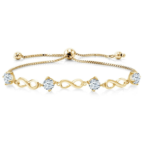 Gem Stone King 3.00 Ct Round White Zirconia 18K Yellow Gold Plated Silver Keren Hanan Women Adjustable Infinity Tennis Bracelet