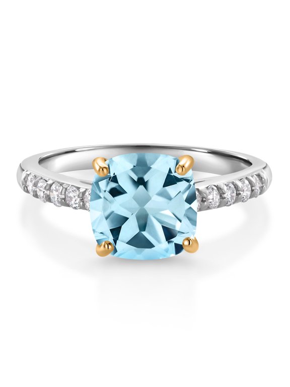 3.00 Ct Sky Blue Topaz G/H Lab Grown Diamond 10K White Gold Engagement Ring with Yellow Gold Prongs (Size 7)