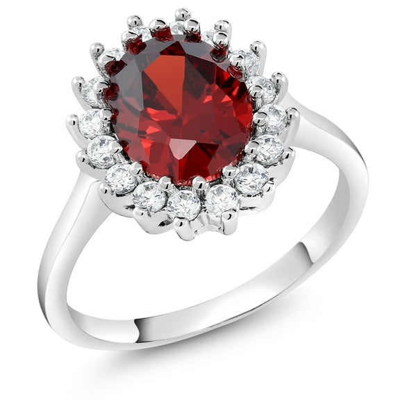 Gem Stone King 3.00 Ct Vintage Classic Rhodium Plated Red CZ Oval Cut Cocktail Ring