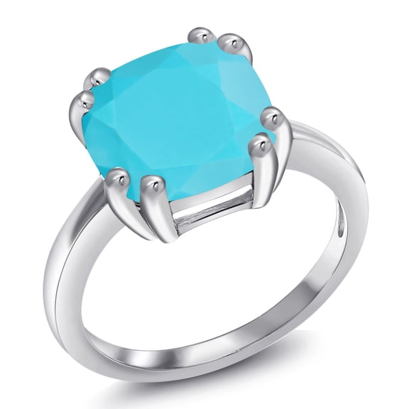 Gem Stone King 3.00 Cttw 10MM Cushion Green Turquoise 925 Sterling Silver Ring for Women | Gemstone Birthstone | Available in Size 5, 6, 7, 8, 9