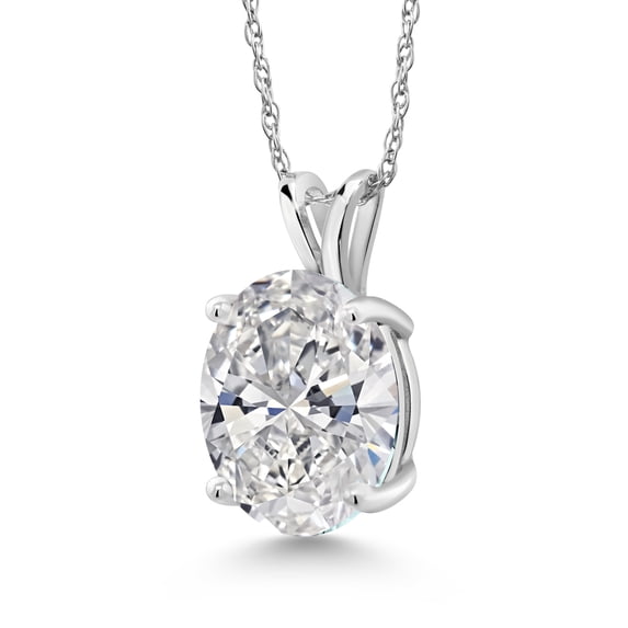 Gem Stone King 3.00 Cttw 14K White Gold IGI Certified Lab Grown Diamond Pendant Necklace | Oval | D-E Color VS1-VS2 Clarity | With 18 inch Chain | Gold Necklace for Women