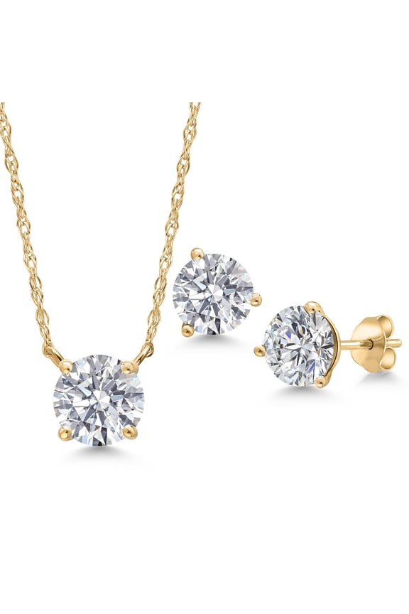 3.00 Cttw Lab Grown Diamond Pendant Earrings Set for Women | 14K Yellow Gold | IGI Certified | E-F Color | VS1-VS2 Clarity | Gold Necklace for Women | 18 inch Chain