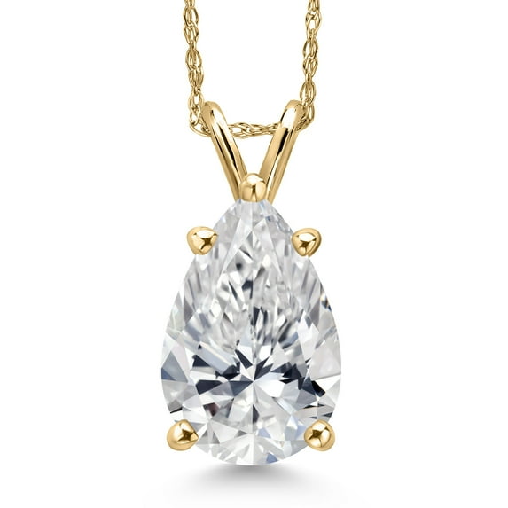 Gem Stone King 3.00 Cttw IGI Certified Lab Grown Diamond Pendant Necklace for Women in 14K Yellow Gold | Pear Shape Diamond | D-E Color | VS1 Clarity | With 18 inch Chain