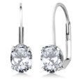 thumbnail image 1 of Gem Stone King 3.00 Cttw White Zirconia Leverback Earrings for Women | 925 Sterling Silver | Oval 7X5MM, 1 of 3