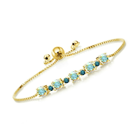 Gem Stone King 3.01 Ct Mercury Mist Mystic Topaz Blue Diamond 18K Yellow Gold Plated Silver Tennis Bracelet for Women