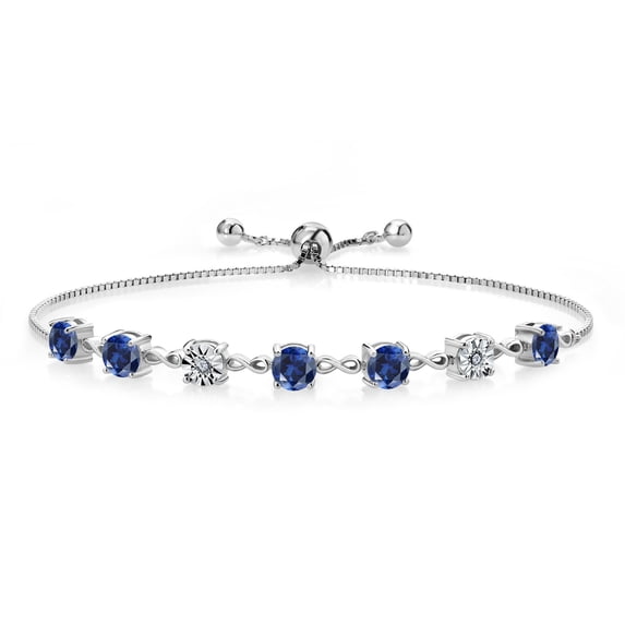 Gem Stone King 3.01 Ct Round Blue Created Sapphire 925 Sterling Silver Lab Grown Diamond Tennis Bracelet for Women (Fully Adjustable up to 9 inch)