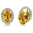 thumbnail image 1 of Gem Stone King 3.02 Ct Oval Checkerboard Yellow Citrine 18K Yellow Gold Plated Silver Earrings, 1 of 3