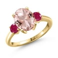 thumbnail image 1 of Gem Stone King 3.02 Ct Oval Peach Nano Morganite Red Ruby 18K Yellow Gold Plated Silver Ring (Size 9), 1 of 6