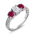 thumbnail image 1 of Gem Stone King 3.02 Cttw 925 Sterling Silver 7X5MM Oval Moissanite and 5MM Round Red Created Ruby Engagement Ring for Women (Size 9), 1 of 4