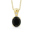thumbnail image 1 of Gem Stone King 3.04 Cttw Black Onyx and Lab Grown Diamond 18K Yellow Gold Plated Silver Pendant Necklace for Women | Oval 11X9MM and Round 2MM | Gemstone Birthstone | With 18 inch chain, 1 of 4