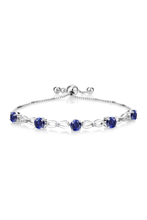 3.04 Ct Blue Created Sapphire E-F Lab Grown Diamond 925 Sterling Silver Women Infinity Adjustable Tennis Bracelet