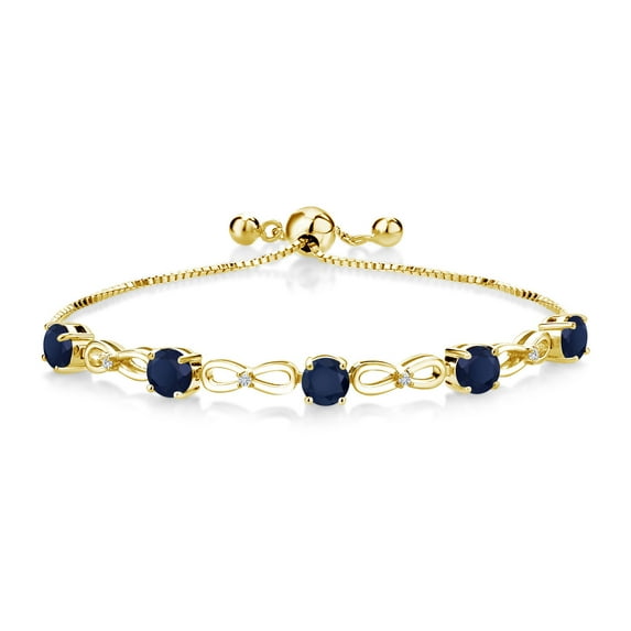 Gem Stone King 3.04 Ct Blue Sapphire E-F Lab Grown Diamond 18K Yellow Gold Plated Silver Women Infinity Adjustable Tennis Bracelet
