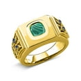 thumbnail image 1 of Gem Stone King 3.04 Ct Green Malachite Blue Created Sapphire 18K Yellow Gold Plated Silver Men's Ring (Size 8), 1 of 4