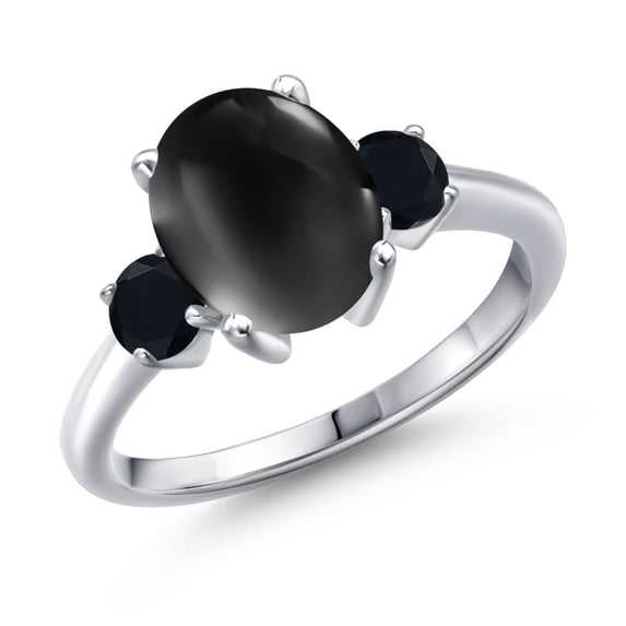 Gem Stone King 3.04 Ct Oval Cabochon Black Onyx 925 Sterling Silver Ring