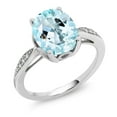thumbnail image 1 of Gem Stone King 3.04 Ct Oval Sky Blue Topaz White Diamond 14K White Gold Ring, 1 of 4